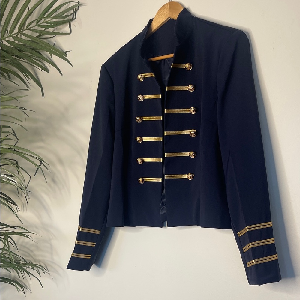 207. Navy Military Blazer | Gold Trim Band Jacket | Nautical Chic | Medium